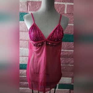 Dreamgirl Pink Sequin Mesh Chemise